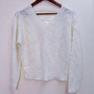 With‎ Love Cream V Neck Sweater Long Sleeve Knit Pullover Top Sz Lg /#8020